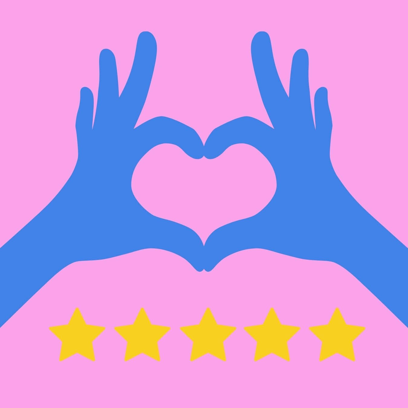 graphic of hands making a heart shape and 5 star rating for loudbird digital marketing services loudbird review and testimonials